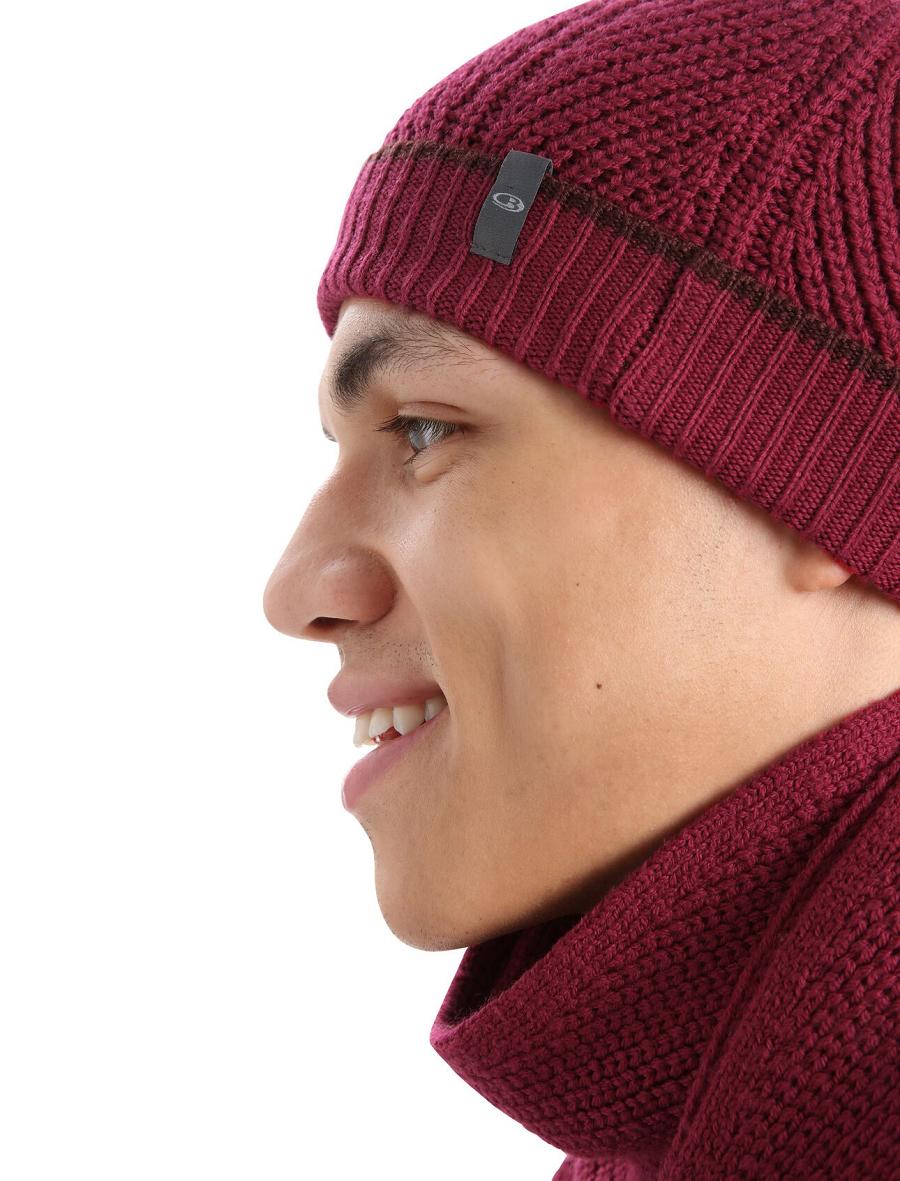 Men's Icebreaker Unisex Merino Waypoint Beanie Hats Cherry / Espresso | CA 1855YXFU